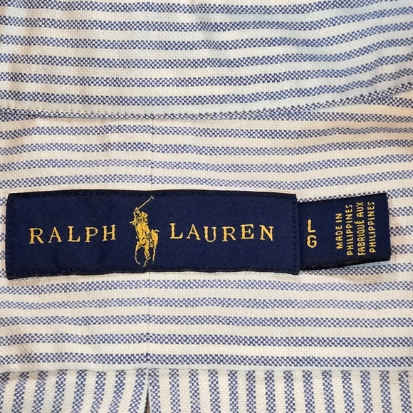 Ralph Lauren Men’s Large Striped Button Up Shirt Blue White Long Sleeve Polo - Picture 5 of 6
